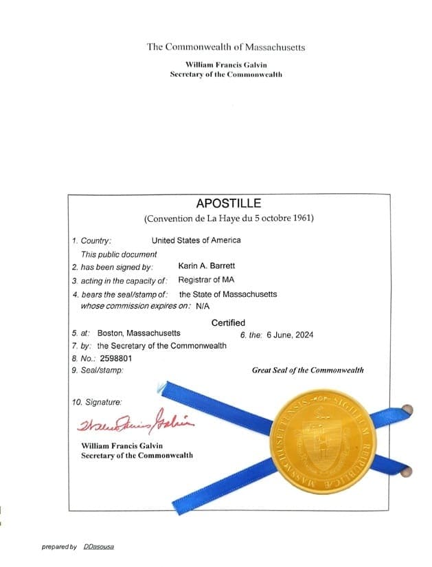 US Apostille Sample — Birth Certificate