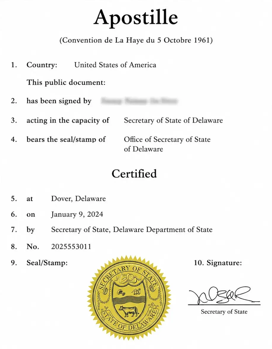 Delaware Commercial Document Apostille