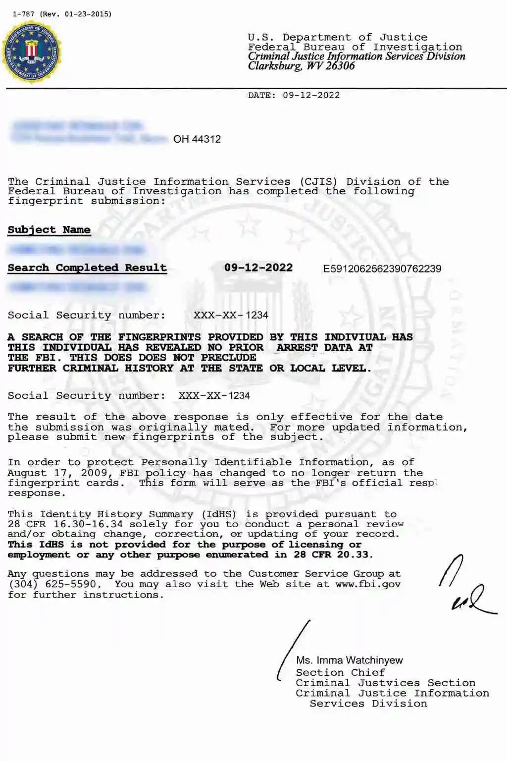 FBI Clearance Certificate Apostille SLS