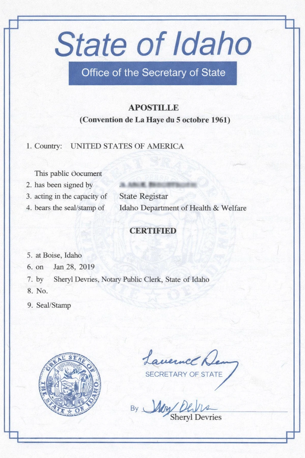 Idaho Apostille