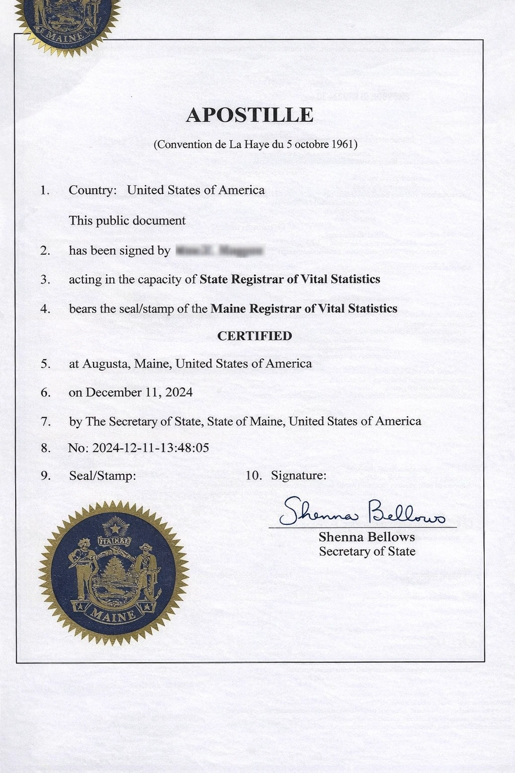 Maine Apostille