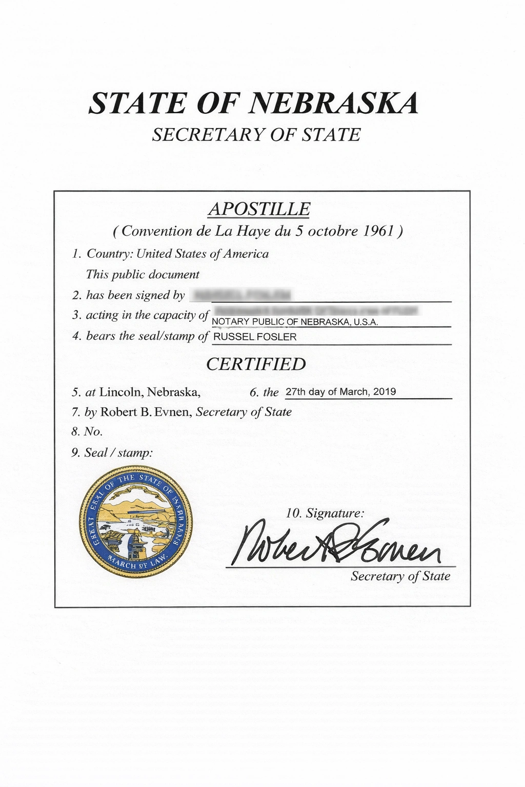 Nebraska Apostille
