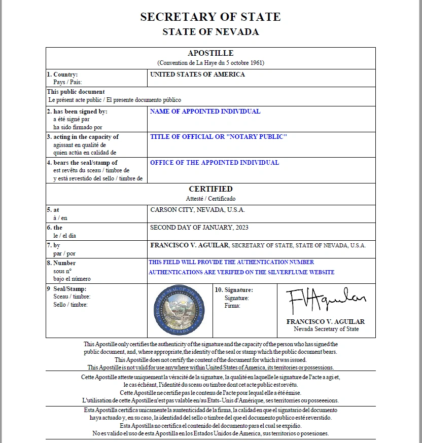 Nevada Apostille