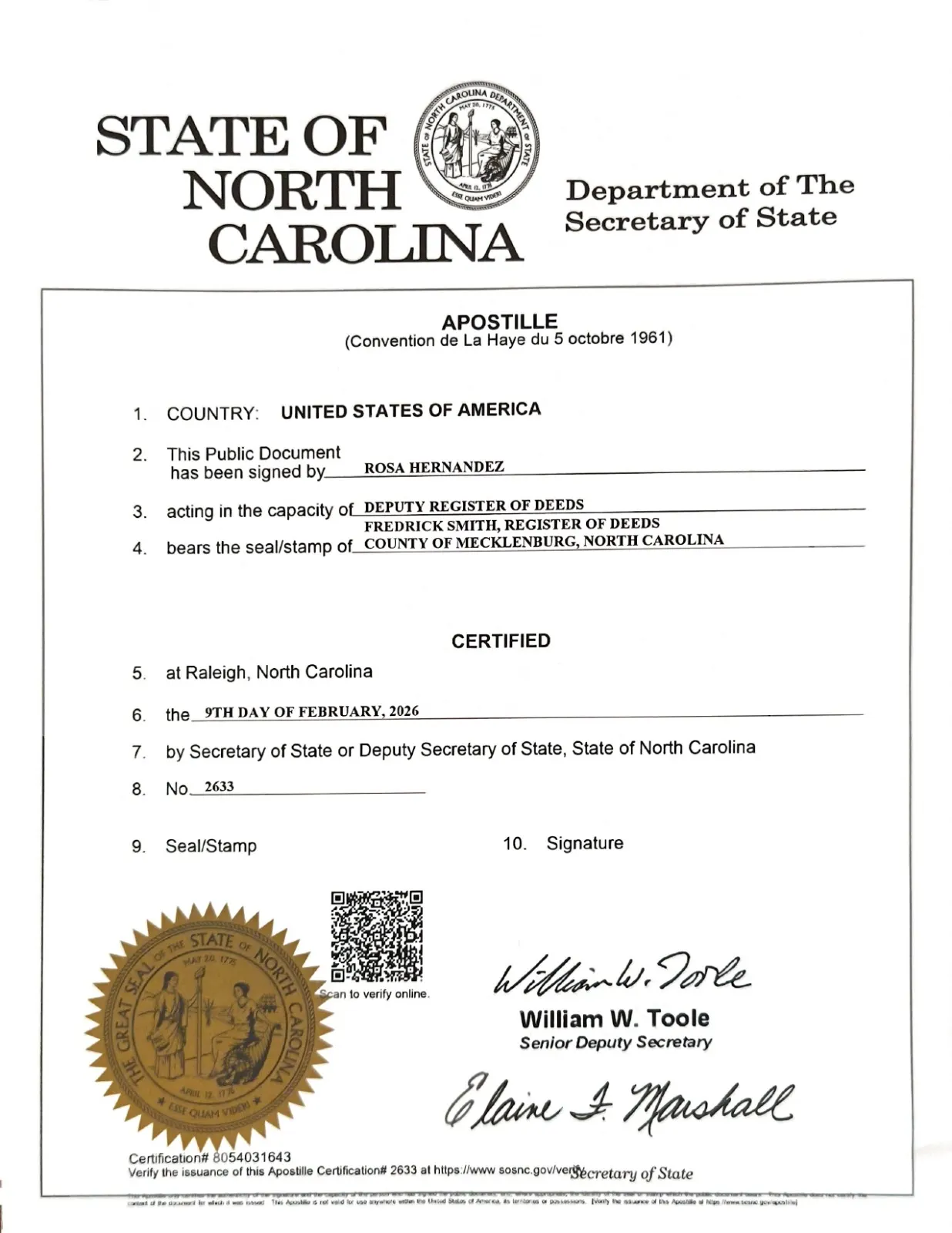 North Carolina Apostille