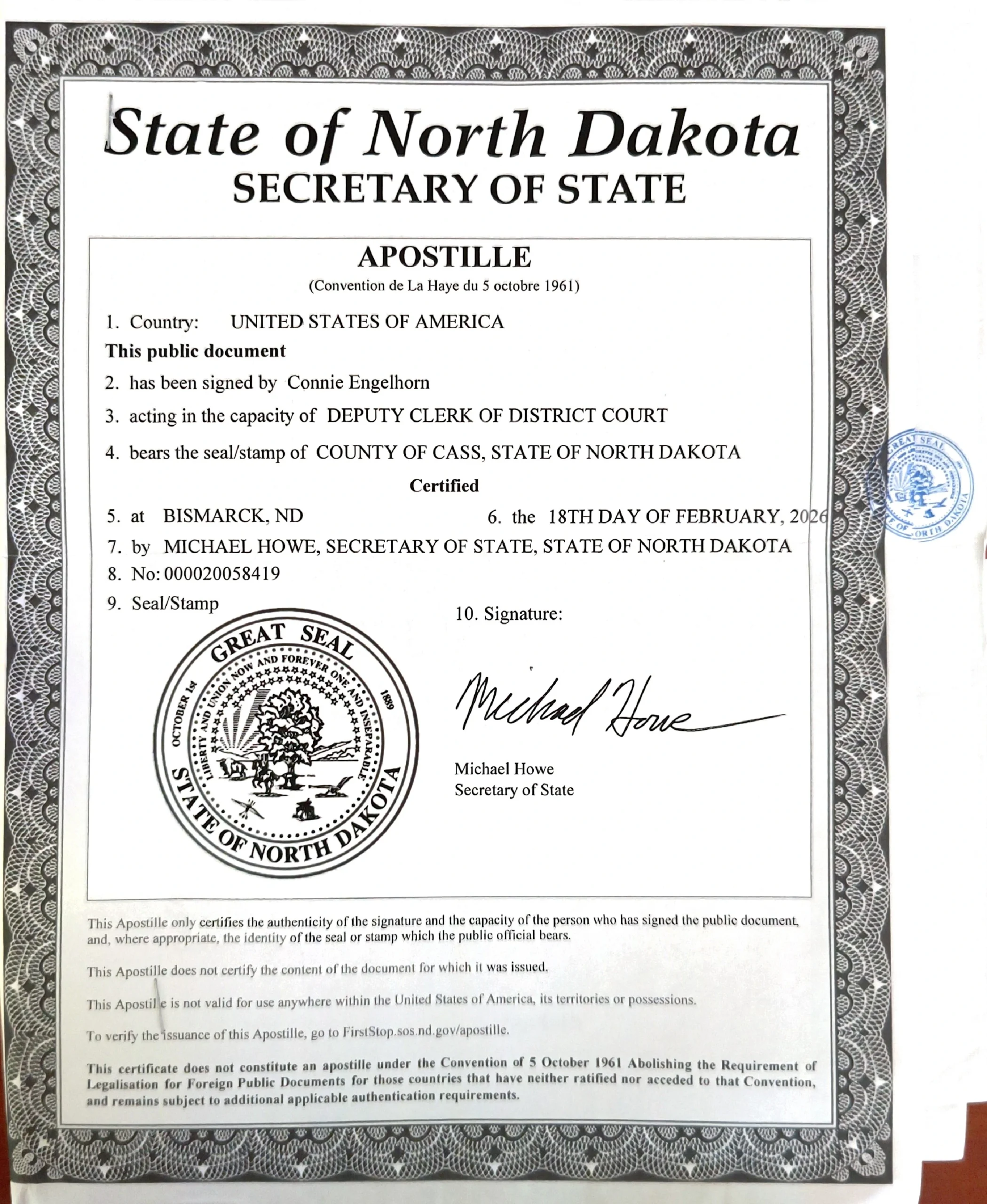 North Dakota Apostille
