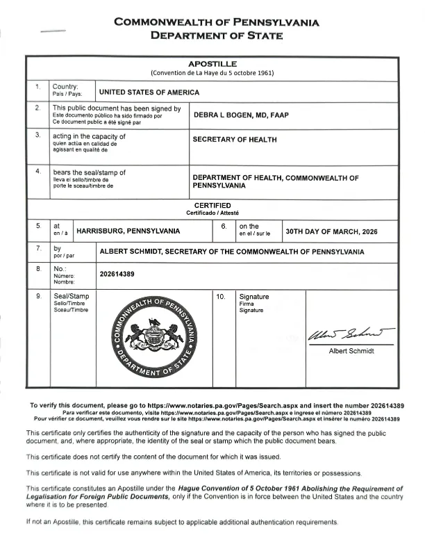 Pennsylvania Apostille