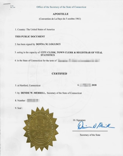Connecticut Birth Apostille SLS