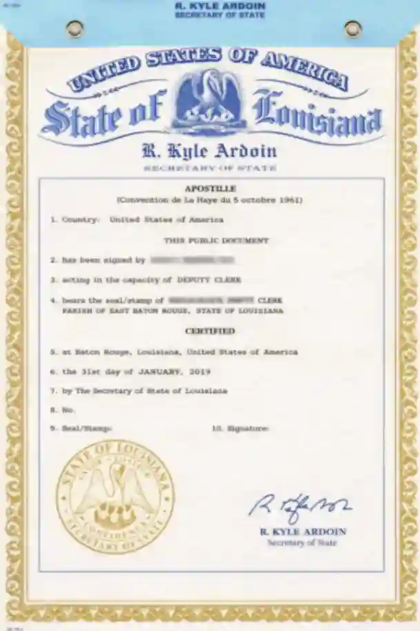 State of Louisiana Apostille Sample
