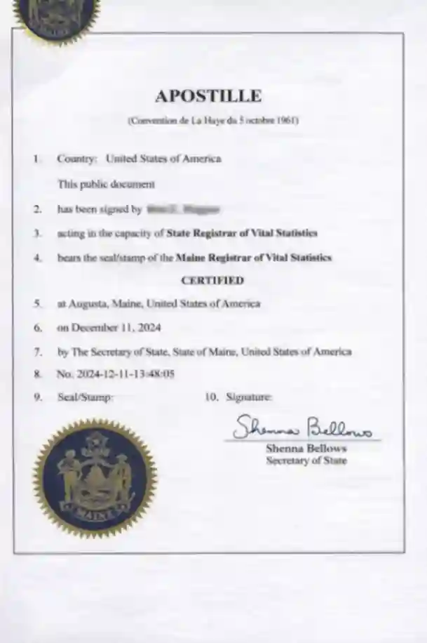 State of Maine Apostille Sample