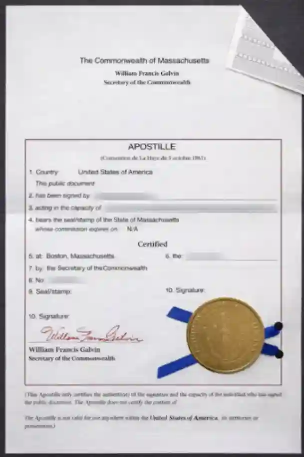 State of Massachusetts Apostille Sample