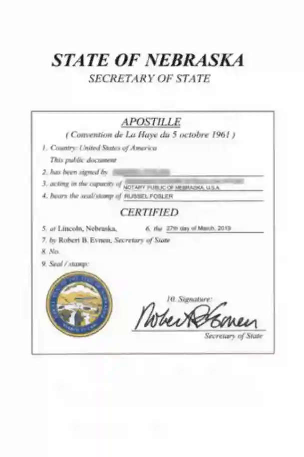 State of Nebraska Apostille Sample