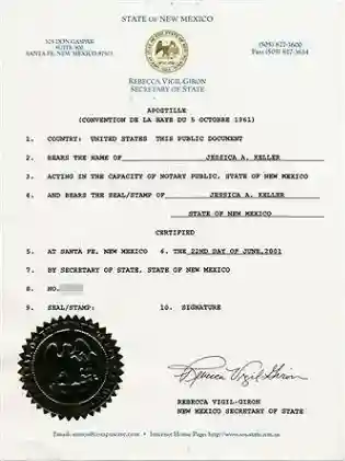State of New Mexico Apostille Sample