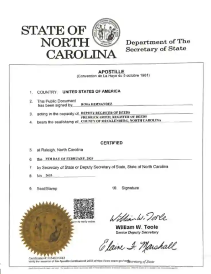 State of North Carolina Apostille Sample