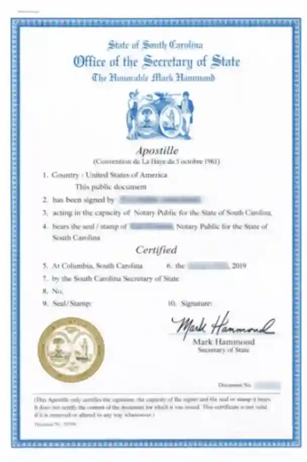 State of South Carolina Apostille Sample