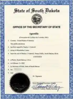 State of South Dakota Apostille Sample