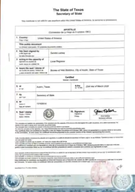 State of Texas Apostille Sample