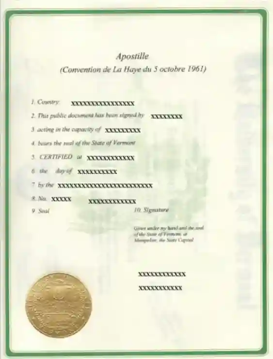 State of Vermont Apostille Sample