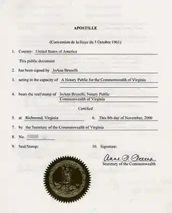 State of Virginia Apostille Sample