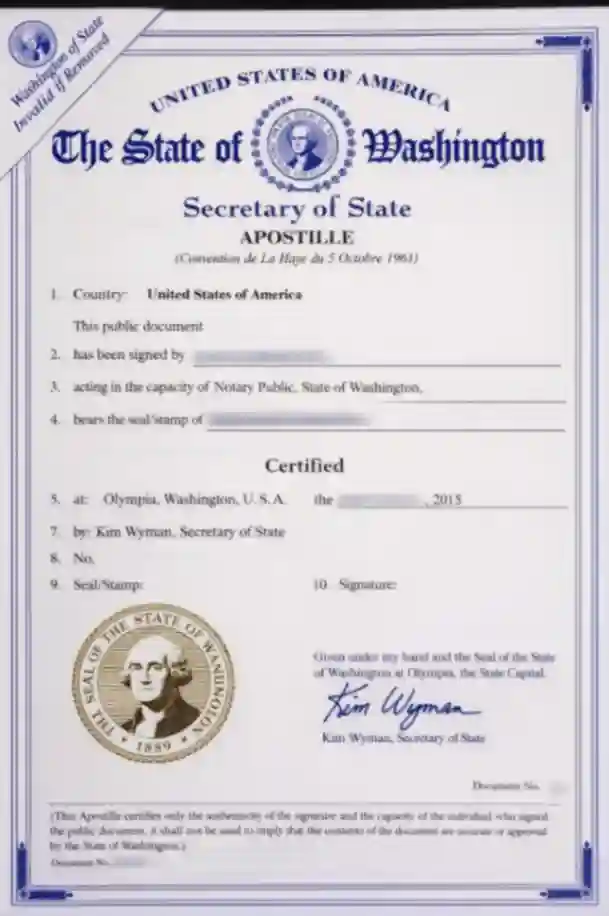 State of Washington Apostille Sample