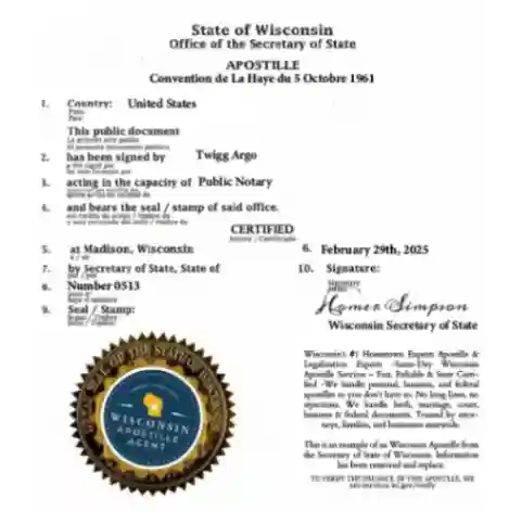 State of Wisconsin Apostille Sample