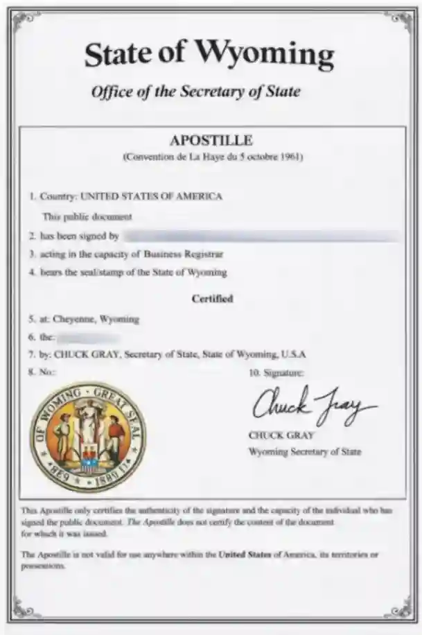 State of Wyoming Apostille Sample