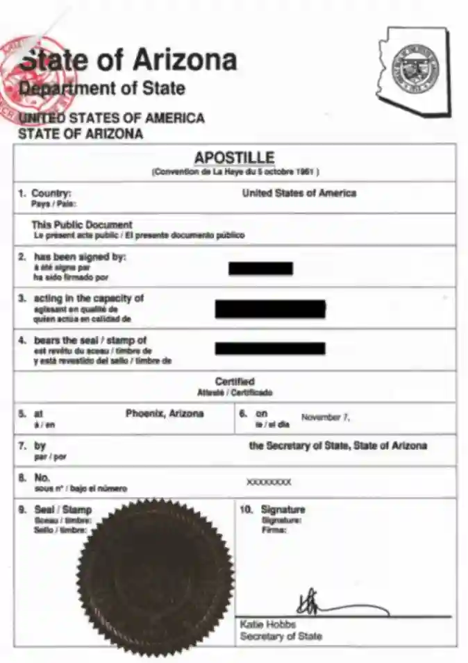 Arizona Degree Certificate Apostille Sample