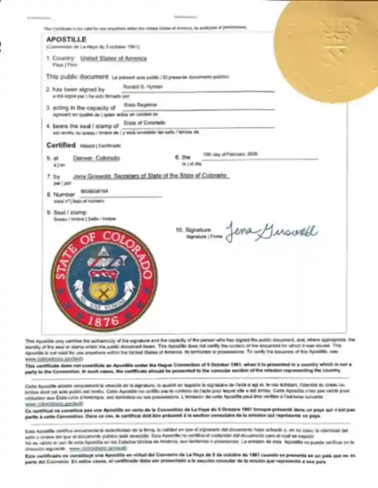 Colorado Degree Certificate Apostille Sample