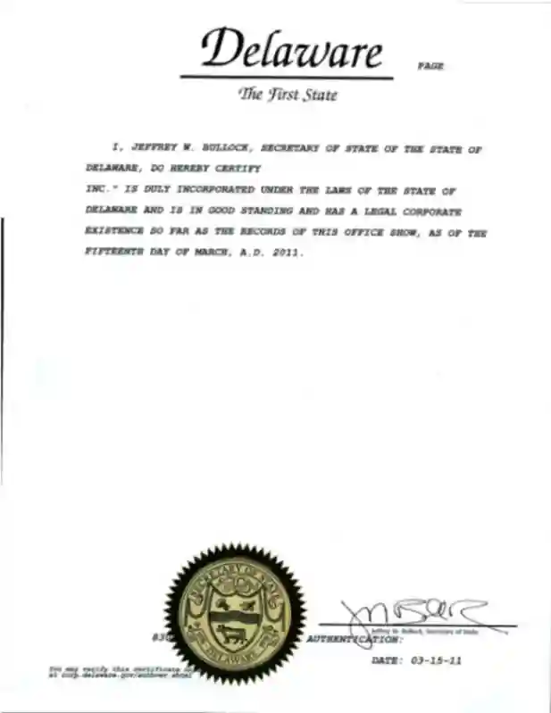 Delaware Degree Certificate Apostille Sample